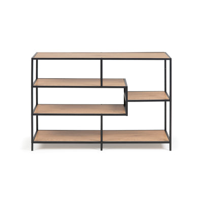 Skeleto bookcase 114x78 Wild Oak, front view – asymmetrical shelf layout with a smaller shelf on the right-hand side