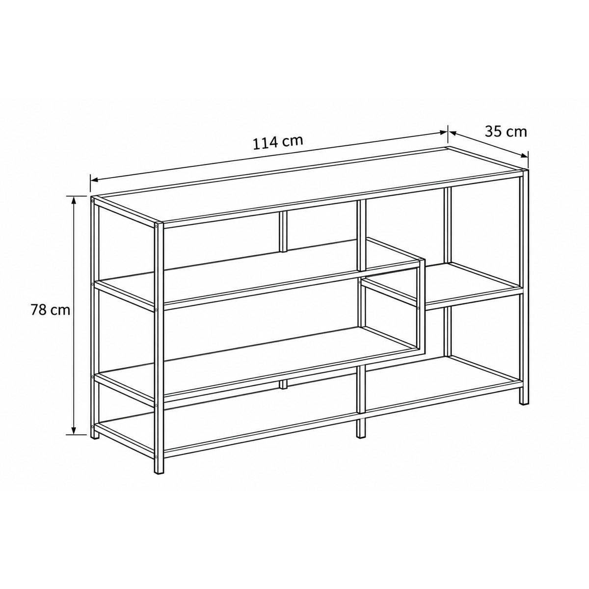 Skeleto bookcase 114x78 – dimensional drawing showing width, height and depth