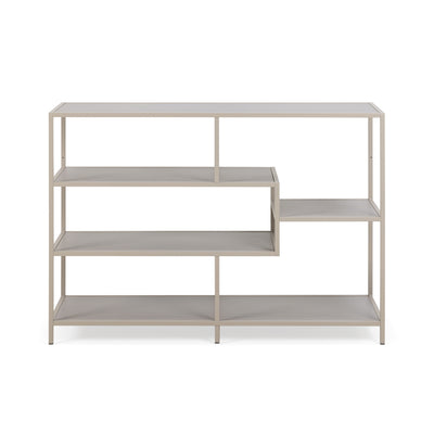Skeleto bookcase 114x78, grey melamine, front view – grey shelves and frame in the same colour