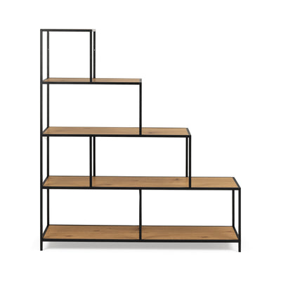 Skeleto bookcase 135x150 Wild Oak, front view – four stair-shaped levels and six open compartments