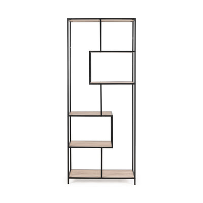 Skeleto bookcase 77x185, Sonoma Oak, front view – asymmetrical recesses and open compartments in a loft-style design