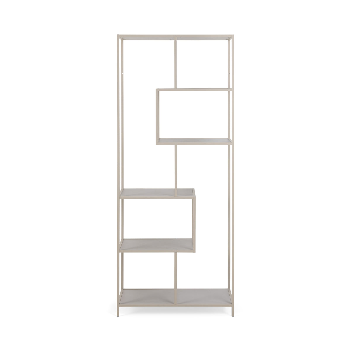 Skeleto bookcase, 77x185, grey melamine, front view – grey shelves and frame in a single shade