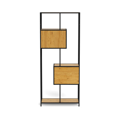 Skeleto 77x185 Wild Oak bookcase – rear view of the recess panels and drawer unit