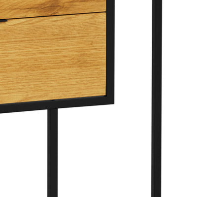 Skeleto 77x185 Wild Oak bookcase – close-up of the drawer front with handle and black steel frame