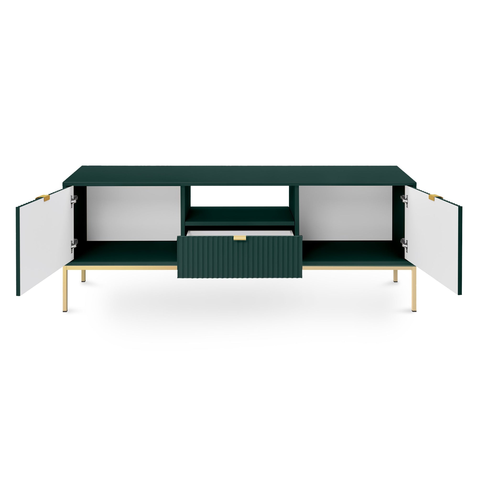 Szafka RTV 154x56 - ryflowane fronty, dwie szafki, szuflada | Roza