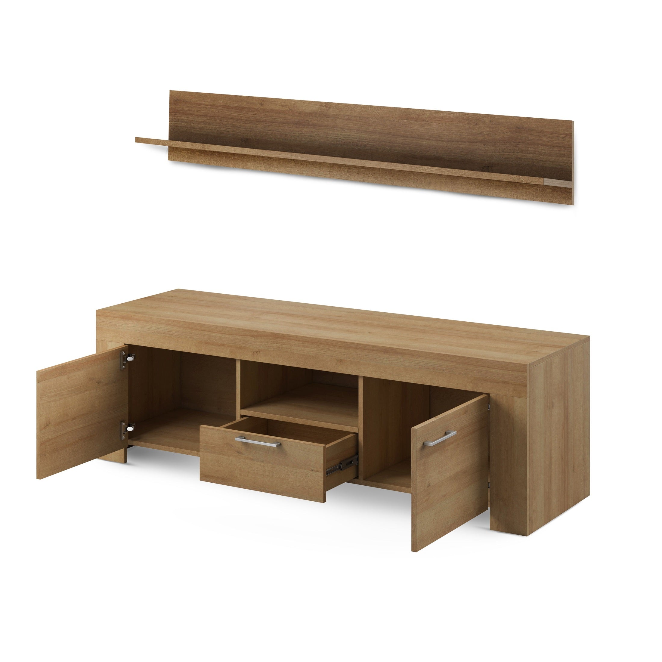 Zestaw RTV z półką 155x50+155x20 w stylu nowoczesnym | Gorky