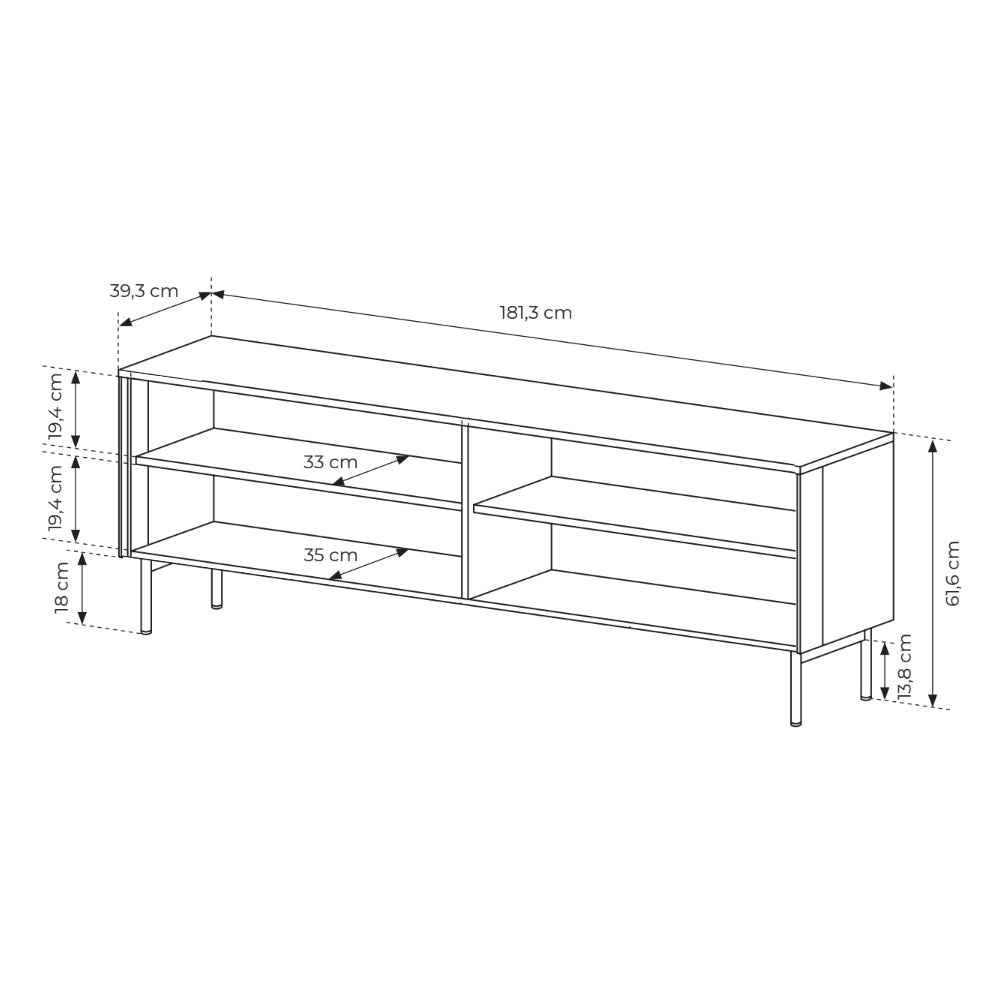Szafka RTV 181x83 w stylu nowoczesnym - fronty ze szkła hartowanego, oświetlenie LED, metalowe nogi | Lummer