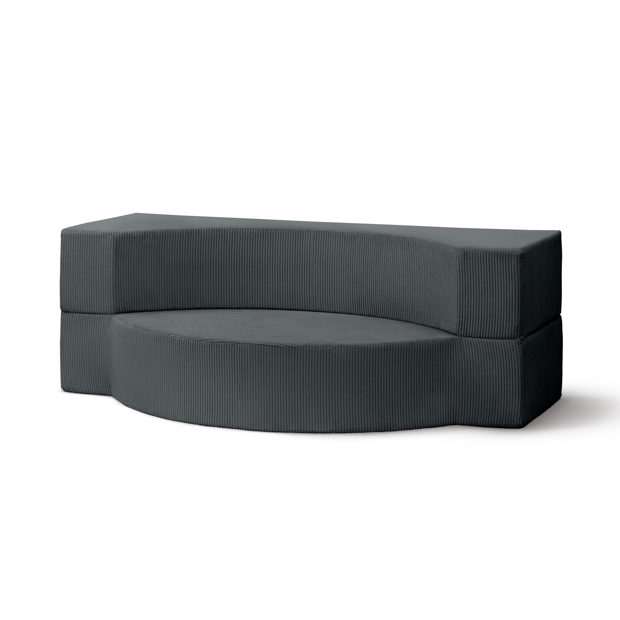Sofa piankowa modułowa 200 cm z funkcją spania w stylu japandi – sztruks POSO, półokrągła forma | Lunaria Grafitowy Mech (POSO 60)