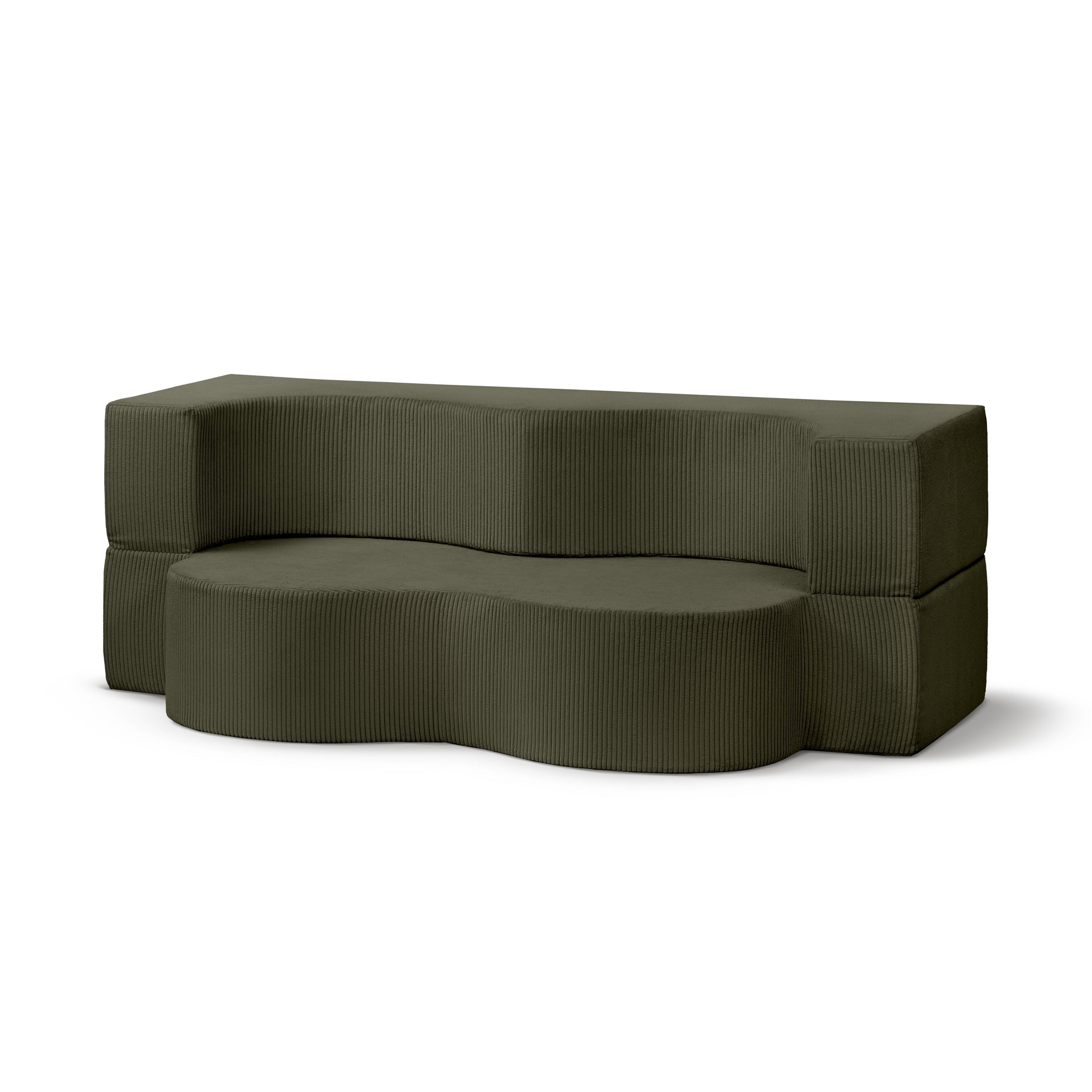 Sofa piankowa wolnostojąca 200 cm z funkcją spania w stylu japandi | Kamelia Zielony Dąb (POSO 46)