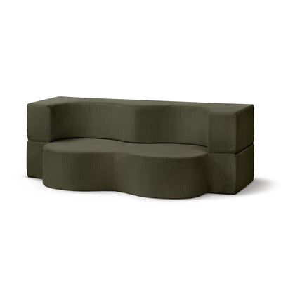 Sofa piankowa wolnostojąca 200 cm z funkcją spania w stylu japandi | Kamelia Zielony Dąb (POSO 46)