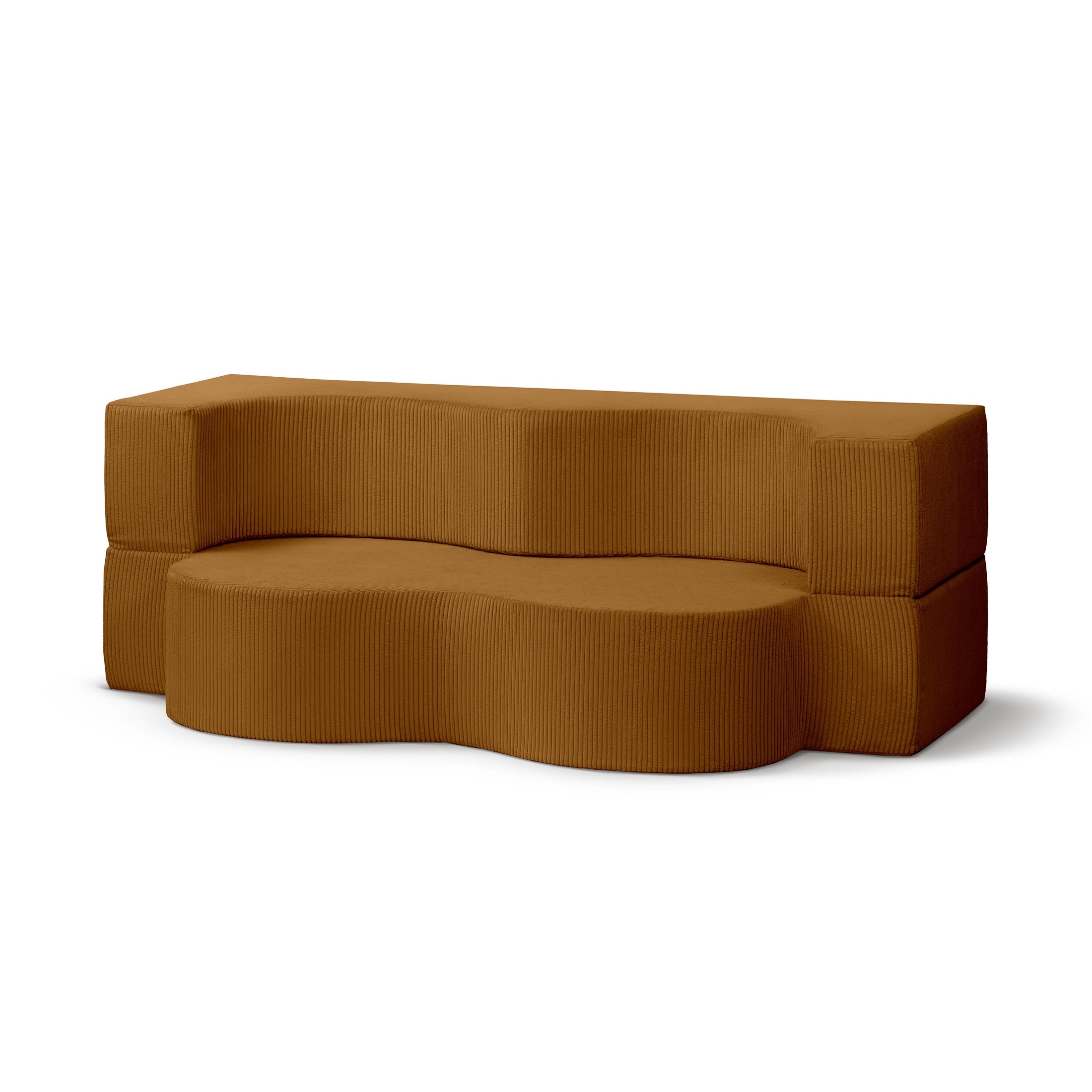 Sofa piankowa wolnostojąca 200 cm z funkcją spania w stylu japandi | Kamelia Karmel (POSO 42)