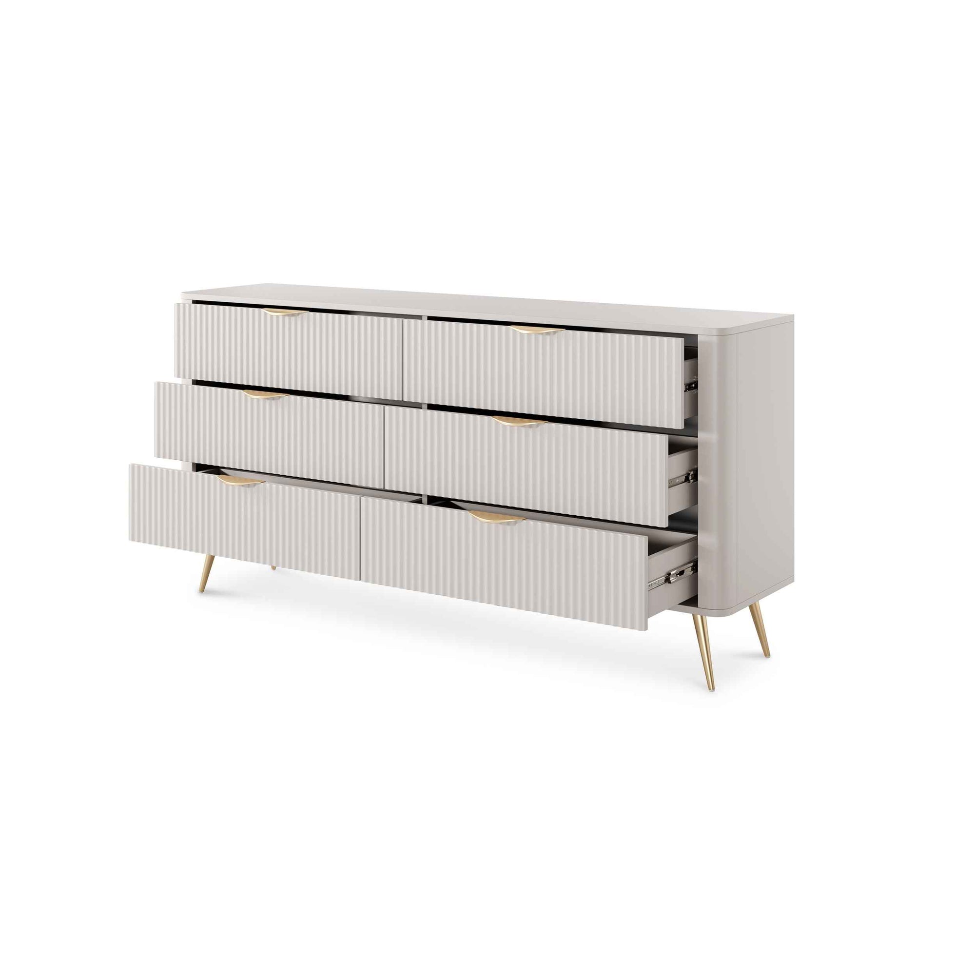 Komoda 163x81 z 6 szufladami w stylu eleganckim - ryflowane fronty, metalowe uchwyty | Laanti A