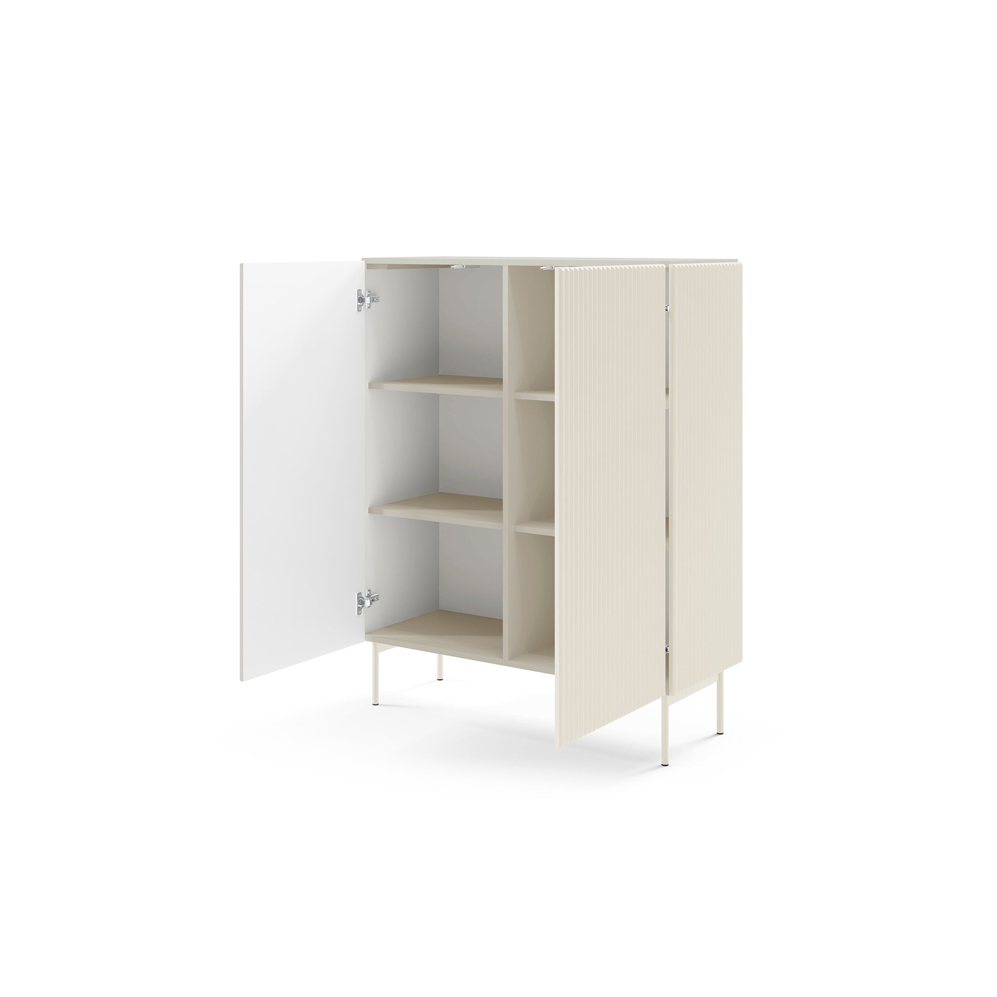 Komoda wysoka z drzwiami 99x123 w stylu nowoczesnym - kaszmir, push-to-open, ryflowane fronty | MuzZI