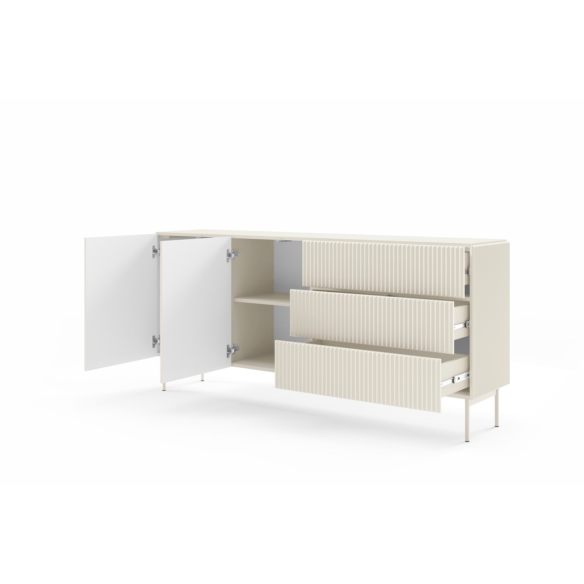 Komoda z drzwiami i szufladami 177x81 w stylu nowoczesnym - kaszmir, push-to-open, 3 szuflady | MuzZI