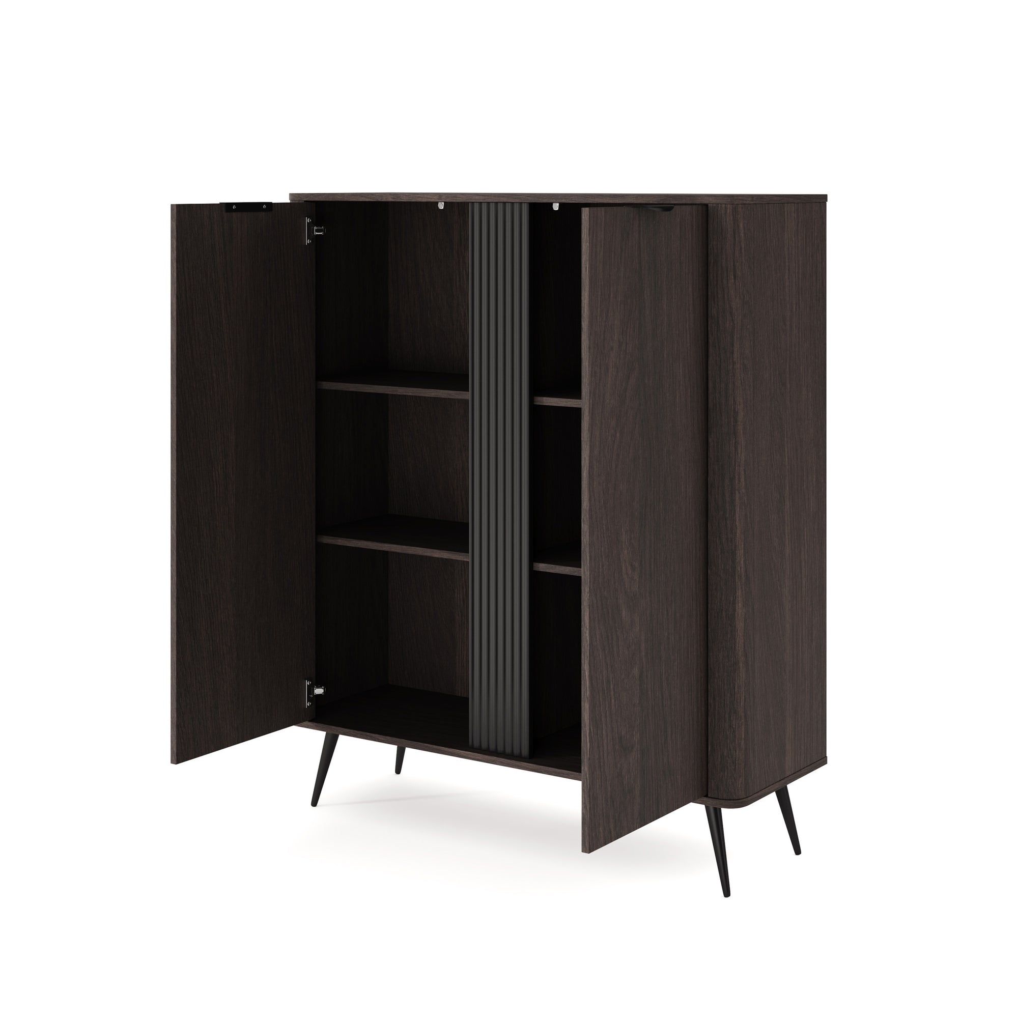 Komoda wysoka 2-drzwiowa 113x134 w stylu soft loft - dąb dunin, czarne uchwyty, minimalistyczna forma | Velia