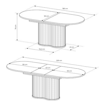 Extendable dining table 180–220x76 cm in modern style | Llovia