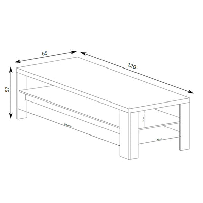 Korin coffee table 120x57 – dimension drawing with width, height and depth