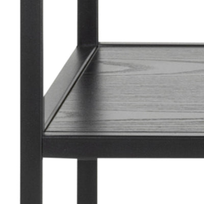 Skeleto console table 100x79, black melamine – close-up of the shelf with a black ash grain pattern