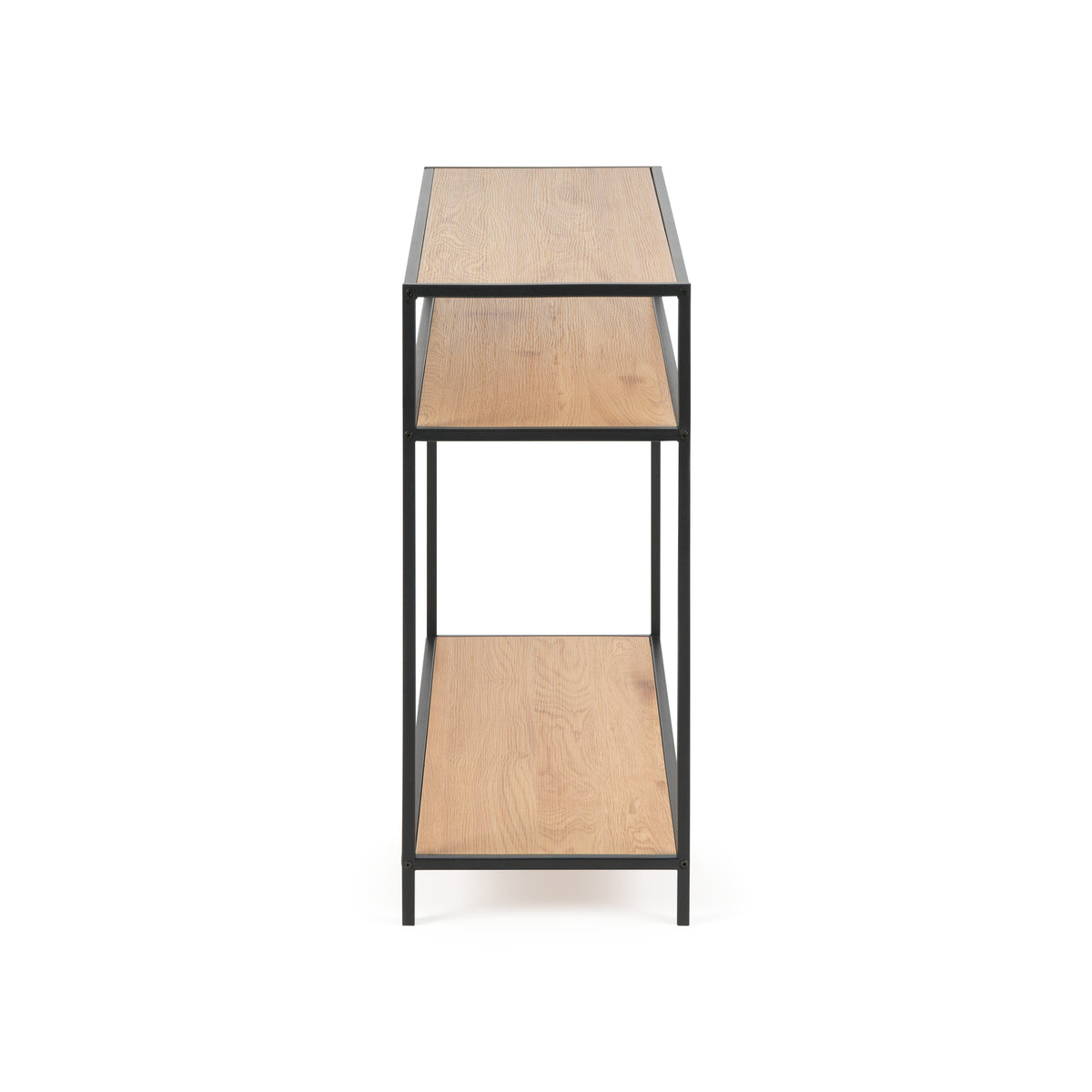 Skeleto 100x79 Wild Oak console table, side view – a narrow console table for the hall with shelves