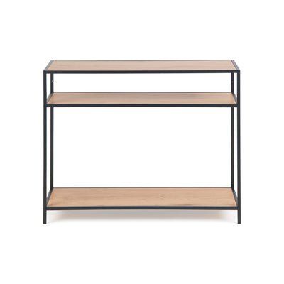 Skeleto console table 100x79 Wild Oak, front view – three levels: top, middle shelf and bottom shelf