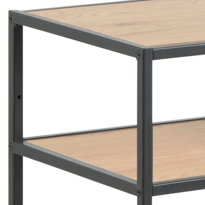 Skeleto 100x79 Wild Oak Console Table – a close-up of the corner of the frame with the tabletop and shelf in a wild oak finish