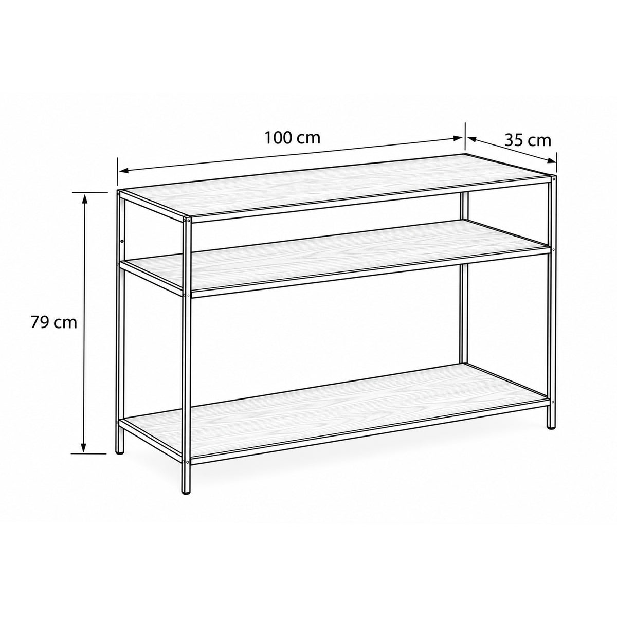 Skeleto console table 100x79 – dimensional drawing showing width, height and depth