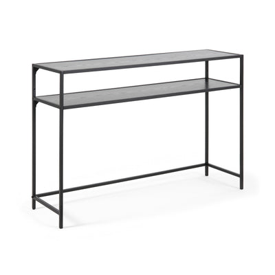 Skeleto console table 120x79, black melamine with bevelled edges – top and shelf in black ash finish