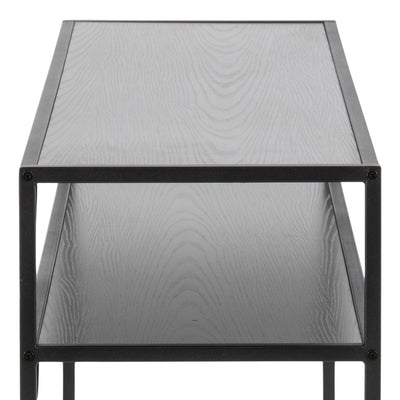 Skeleto Console Table 120x79 Black Melamine – a close-up of the grain of black ash within the steel frame