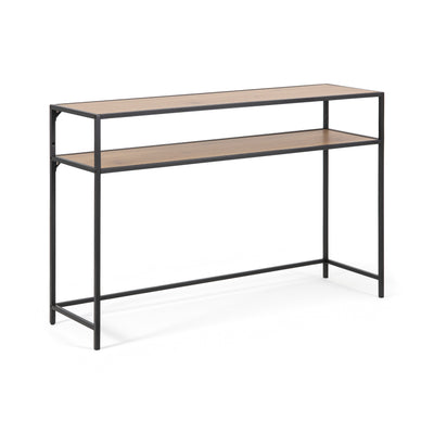 Skeleto console table 120x79, Wild Oak with bevelled edges – top and shelf in an oak finish with a black steel frame