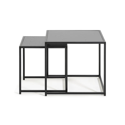 Skeleto 50x45 side tables – black melamine sides, black ash-coloured tops on a steel frame