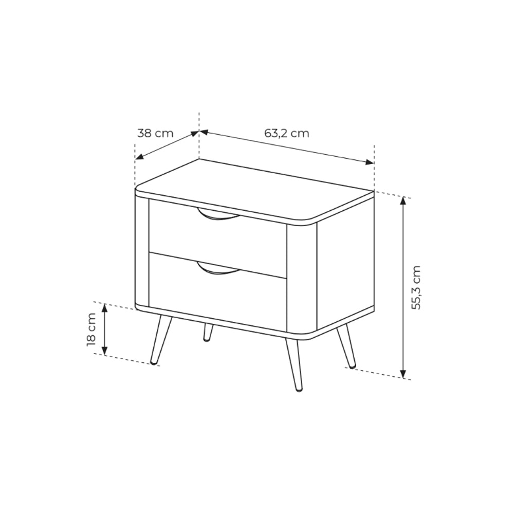 Szafka nocna z 2 szufladami 63x55 cm w stylu soft loft | Velia
