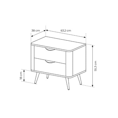 Szafka nocna z 2 szufladami 63x55 cm w stylu soft loft | Velia