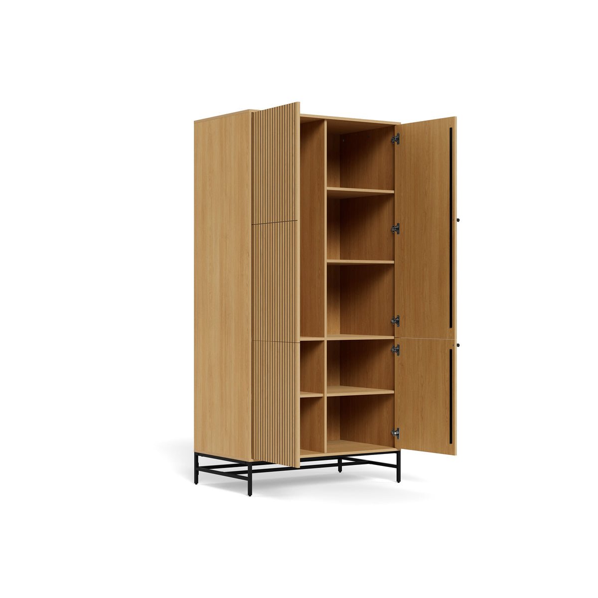 Bambouz 99x200 wardrobe with open doors – interior with shelves, wardrobe with shelves and a hanging rail
