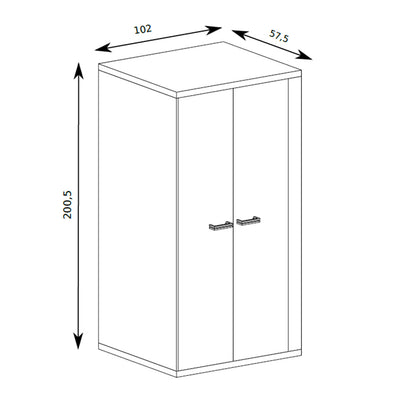 Korin wardrobe 201x102 – dimension drawing with width, height and depth