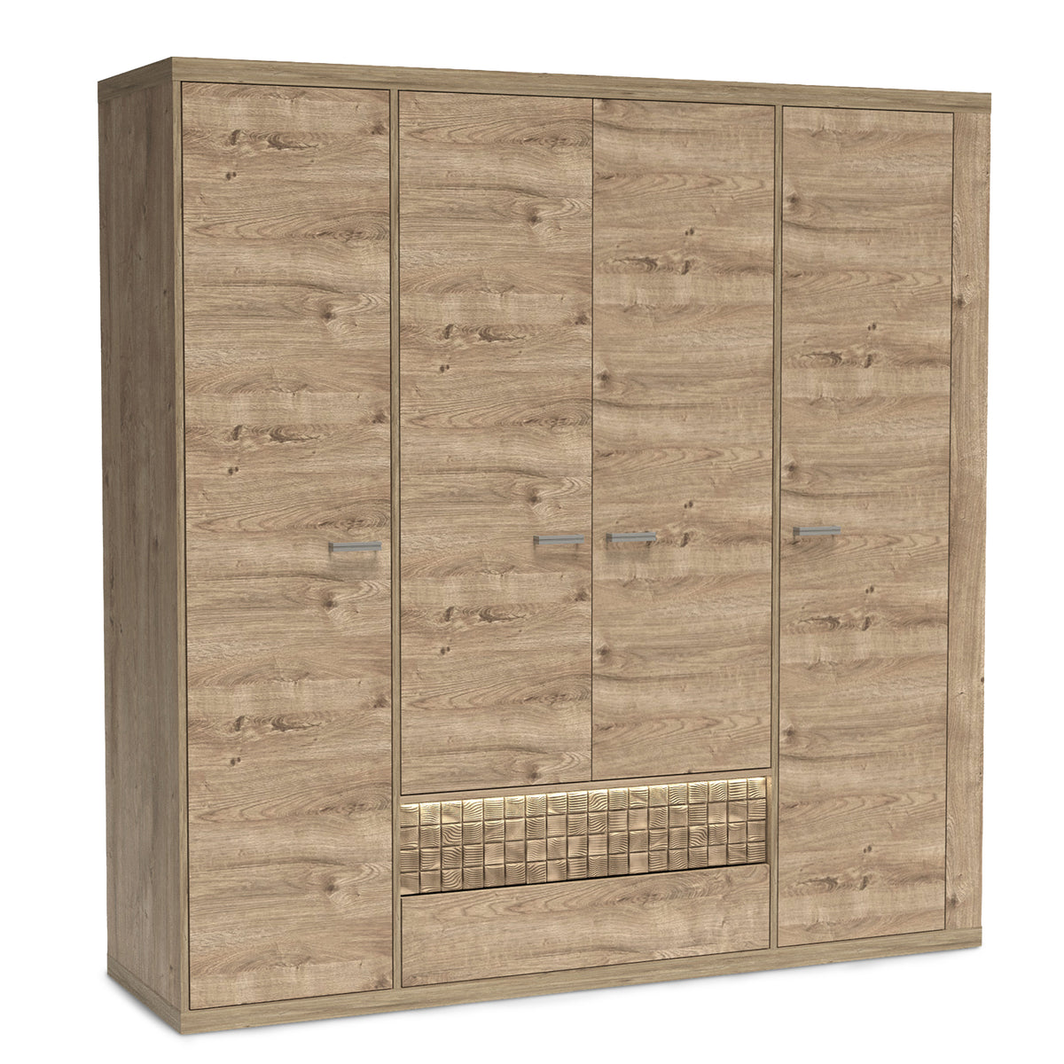 Korin wardrobe 201x196 with LED – warm light above the decorative front, wardrobe with LED lighting