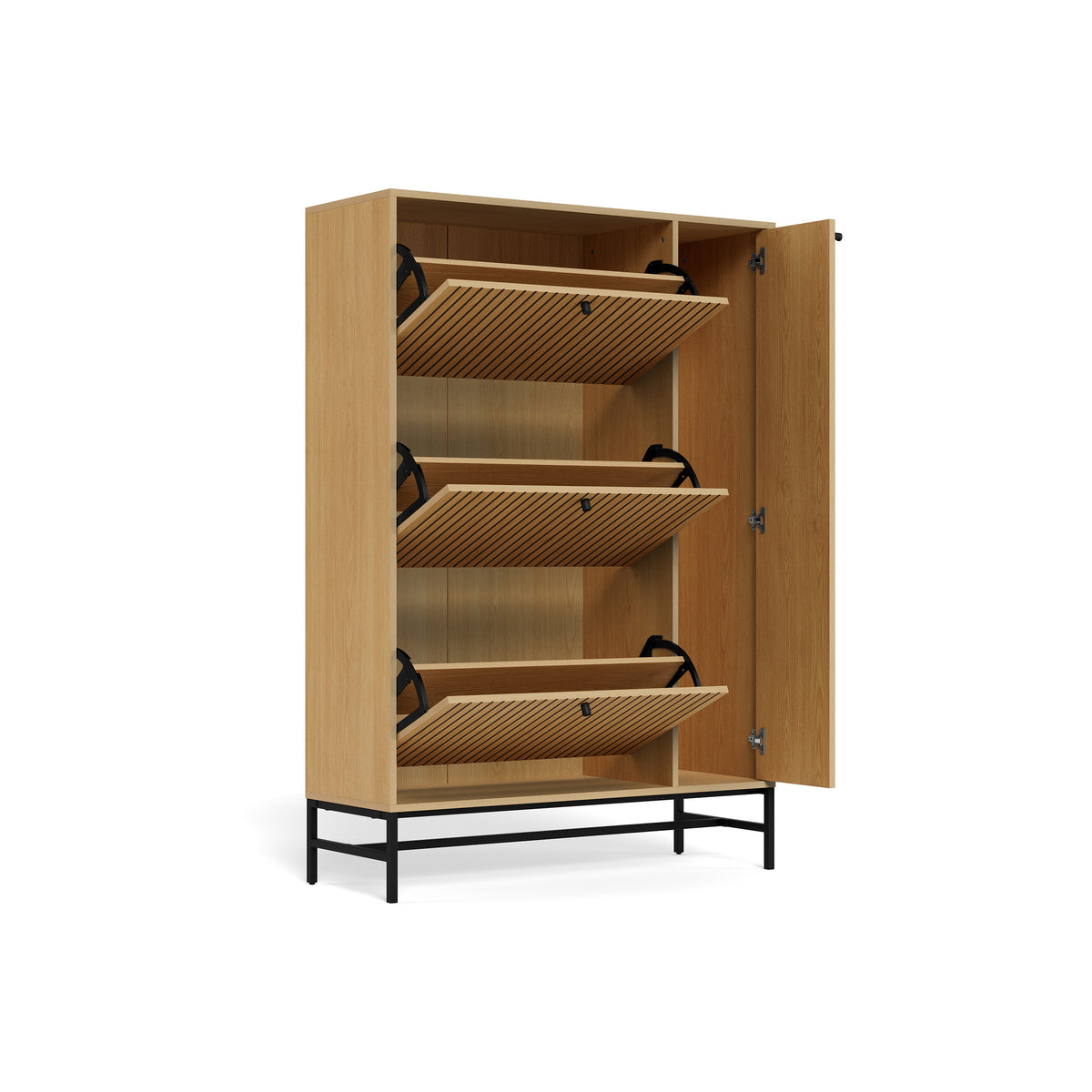 Bambouz 99x141 shoe cupboard with open, hinged compartments and doors – interior of the hall shoe cupboard