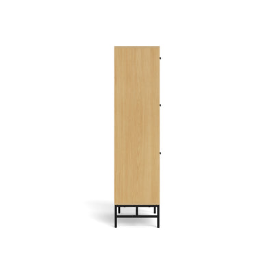 Bambouz 99x141 shoe cupboard – side view of the body in an oak finish with black steel legs