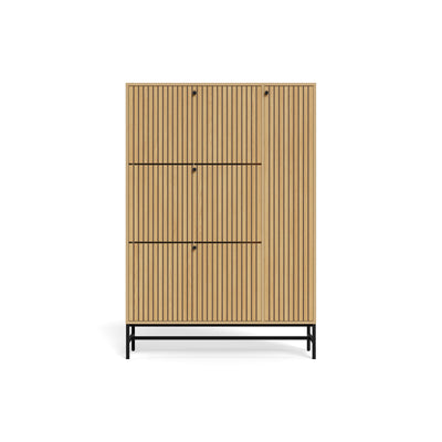 Bambouz 99x141 shoe cupboard – three hinged compartments at the front and a door with a slatted front in an oak finish