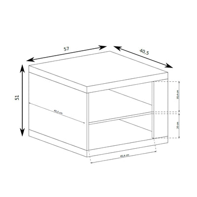 Korin bedside table 57x51 – dimension drawing with width, height and depth