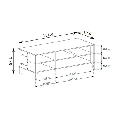 EKLIPSO TV cabinet 135x57 with open shelving in a modern style – dimension drawing | Pillovely
