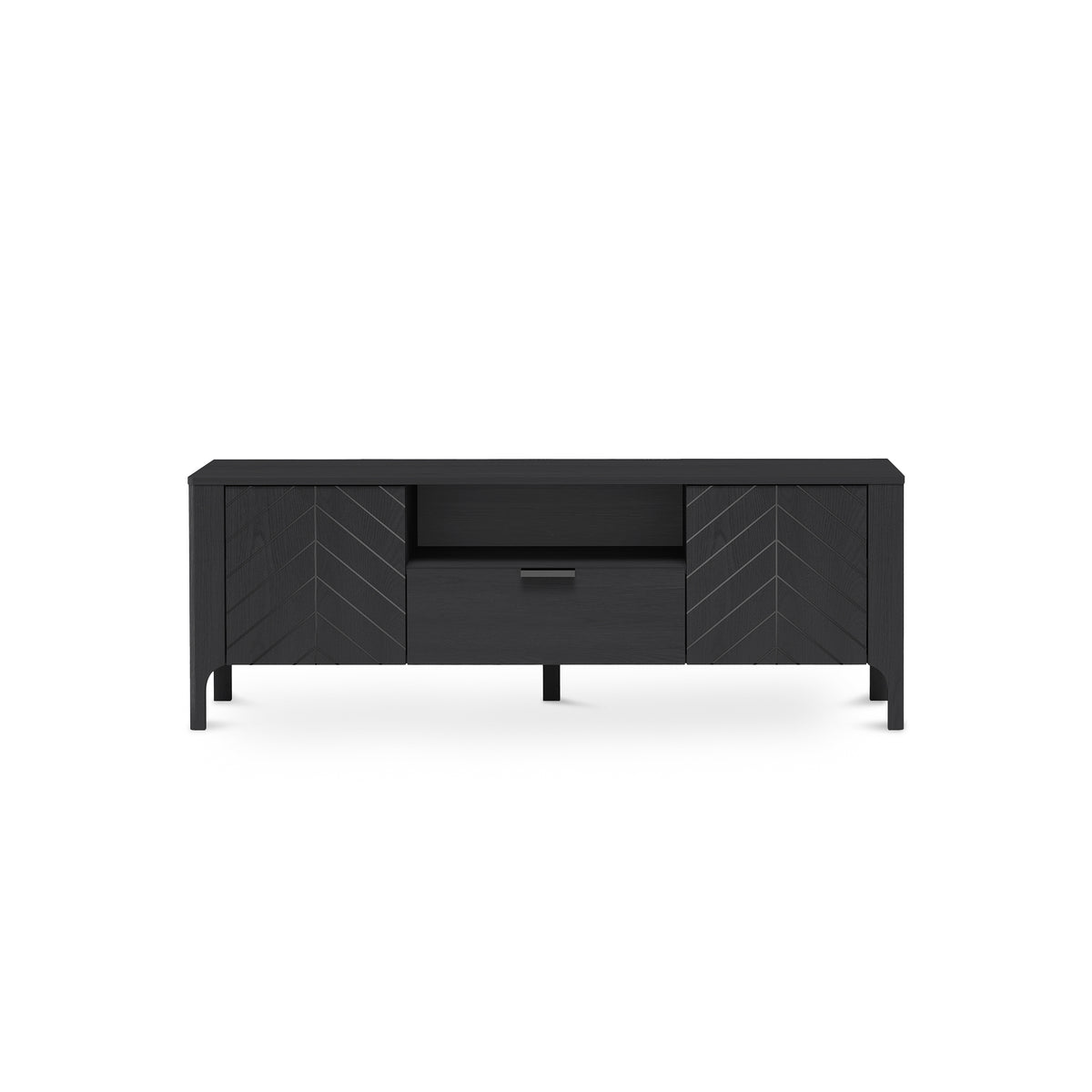 EKLIPSO TV cabinet 160x57 with herringbone fronts in a modern style – colour Black | Pillovely