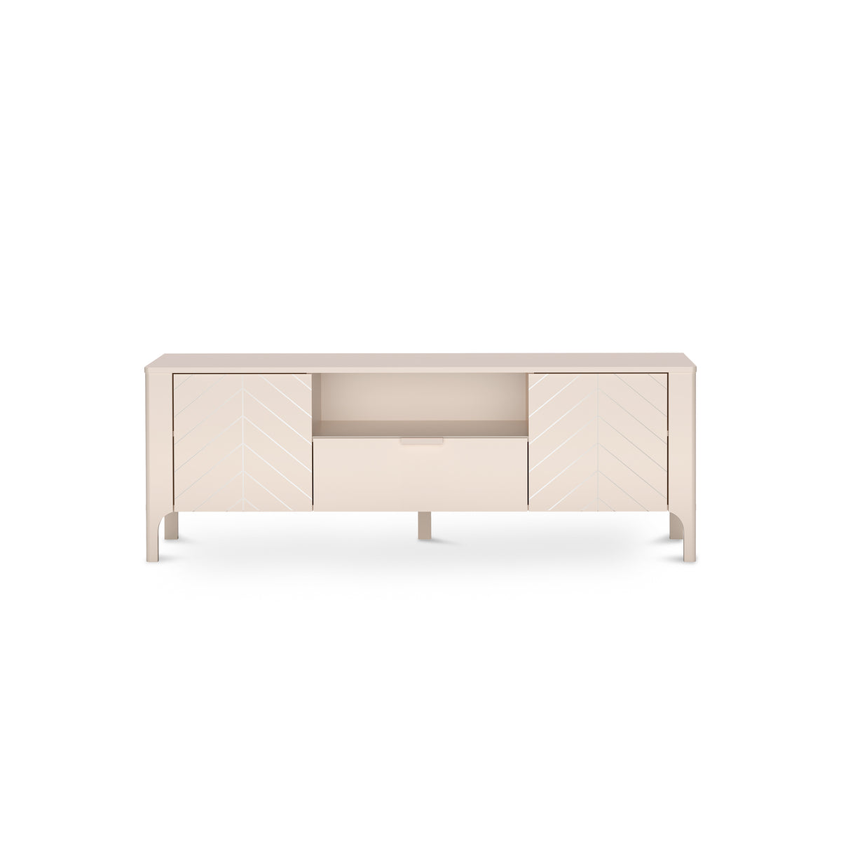 EKLIPSO TV cabinet 160x57 with herringbone fronts in a modern style, colour Cashmere – front view | Pillovely
