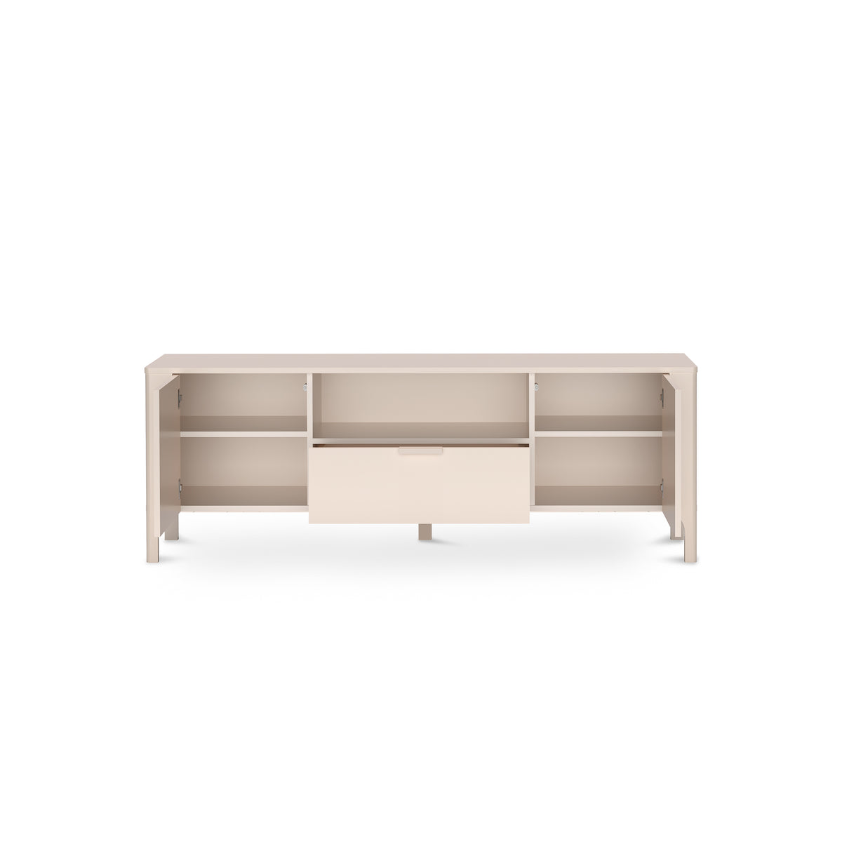 EKLIPSO TV cabinet 160x57 with herringbone fronts in a modern style, colour Cashmere – open view | Pillovely