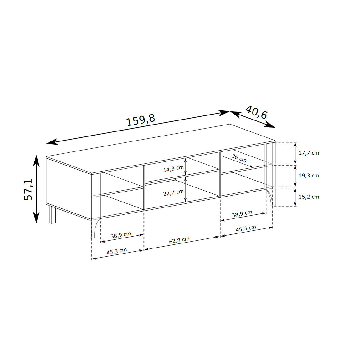 EKLIPSO TV cabinet 160x57 with herringbone fronts in a modern style – dimension drawing | Pillovely