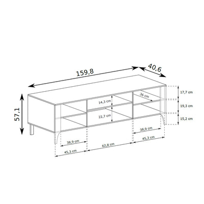 EKLIPSO TV cabinet 160x57 with herringbone fronts in a modern style – dimension drawing | Pillovely