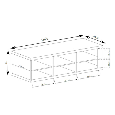 Korin TV cabinet 151x51 – dimension drawing with width, height and depth
