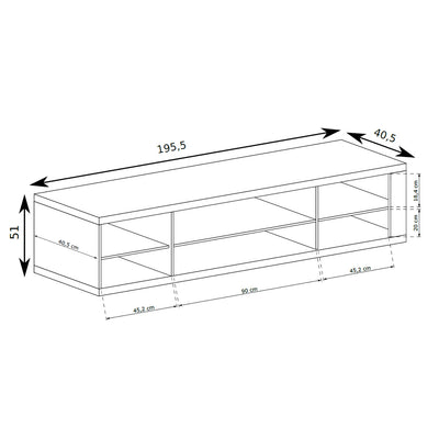 Korin TV cabinet 196x51 – dimension drawing with width, height and depth