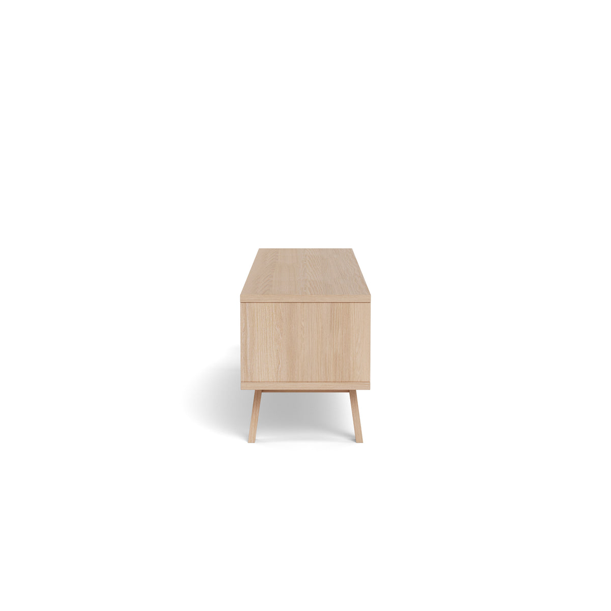 Lurisse TV cabinet 180x50, bleached oak – side view, low TV cabinet on slightly slanted legs