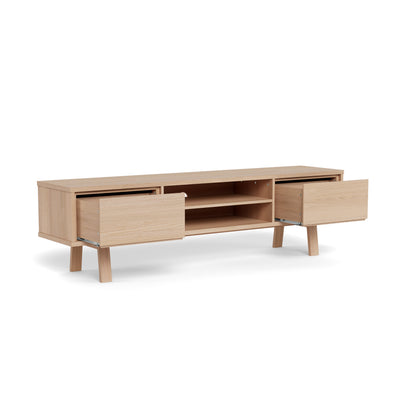 Lurisse TV cabinet, 180x50, bleached oak with pull-out drawers – a spacious TV cabinet with a push-to-open mechanism