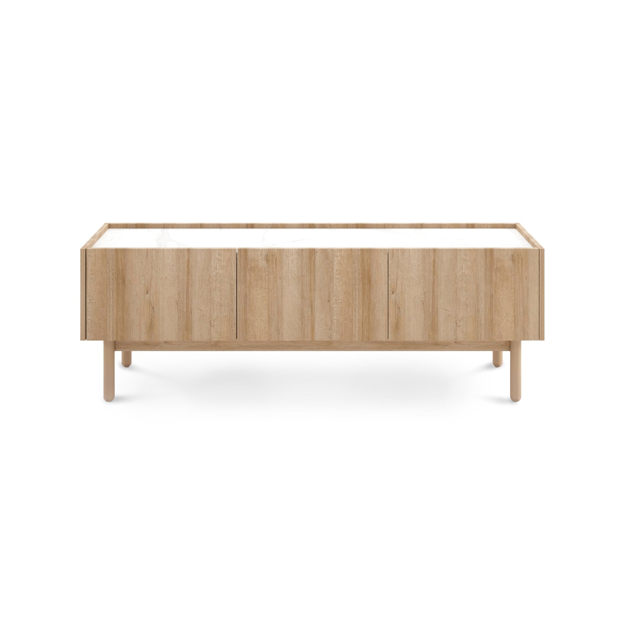 Szafka RTV 144x48 w stylu Boho – dąb riviera, blat marmur bianco | Anawa
